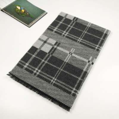 Simple check design viscose and wool blended scarf Brushed jacquard scarf for men's ladies